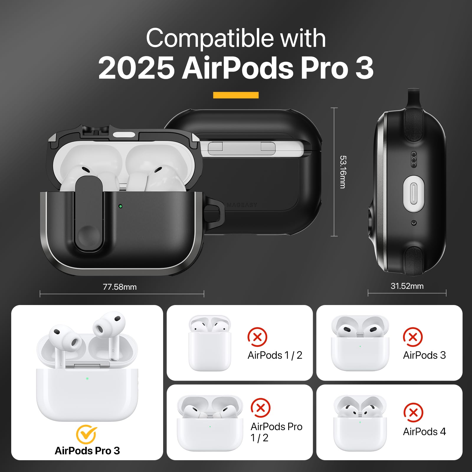 Amazon.com: MAGEASY Odyssey AirPods Pro 3 Case Cover with Built-in